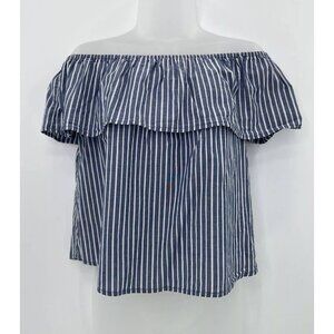 Xilaration Blue & White Striped Off Shoulder 100% Cotton Boho Blouse Festival M‎